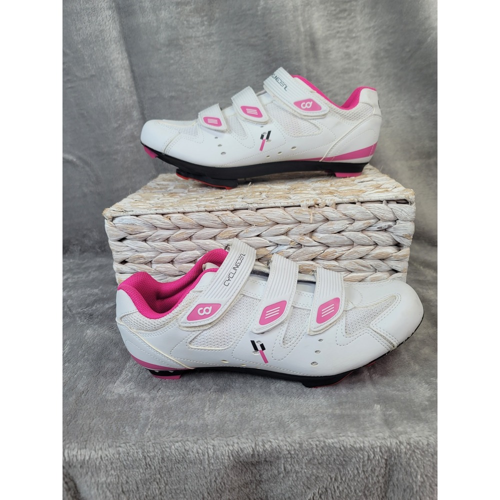 CyclingDeal Women Road Bike Shoes White Pink Cleats Sporty Prep Barbiecore 8.5